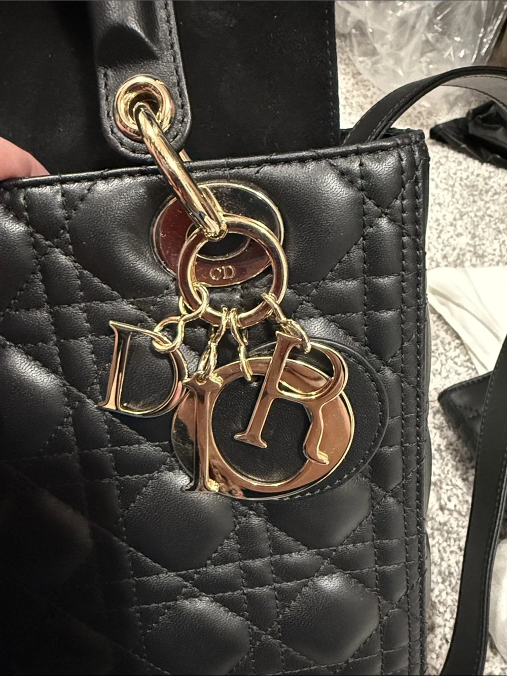 Dior Black Quilted Leather Top-Handle Bag with Gold Hardware and matching wallet